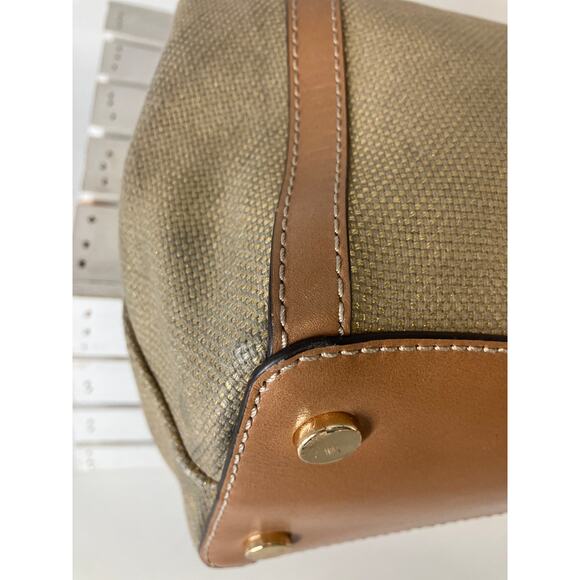 MICHAEL KORS, GOLD CANVAS, BROWN LEATHER TIM SHOULDER BAG - Picture 11 of 16